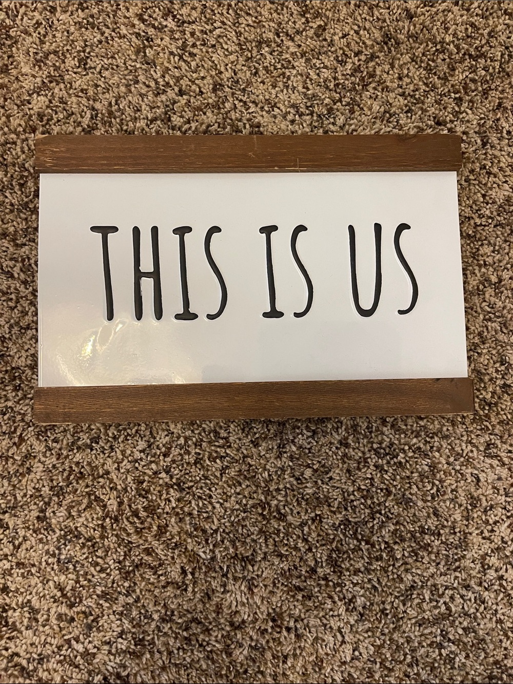Rustic White "This Is Us" Wall Sign with Brown Wood Frame